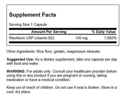 Swanson-  Vitamina B2 (riboflavina) 100mg 100 Capsulas