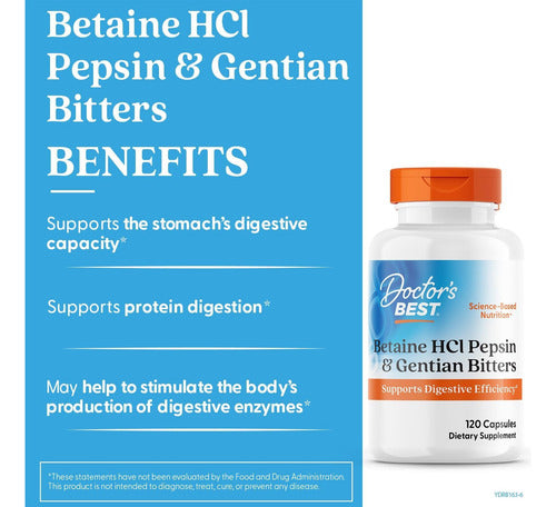 Doctor Best - Betaina Hcl Pepsin Gestian Bitters 120cápsulas