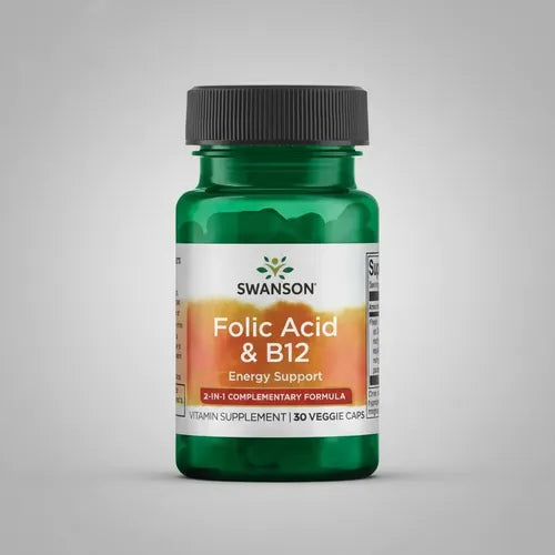Swanson- Ácido Fólico Y Vitamina B12 30capsulas Sin Sabor