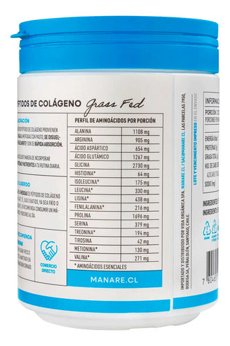 Manare- Péptidos De Colágeno En Polvo 600gramos
