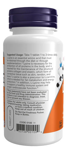 Now - Lisina 500mg 100 Tab (síntesis Colágeno, Salud Inmune)