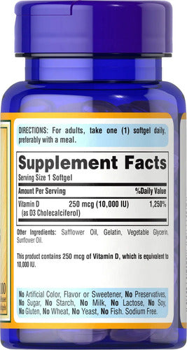 Puritan's Pride - Vitamina D3 250 Mcg 100 Cápsulas Blandas N/a
