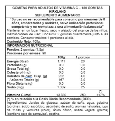 Kirkland- Vitamina C Para Adultos 250 Miligramos 180 Gomitas