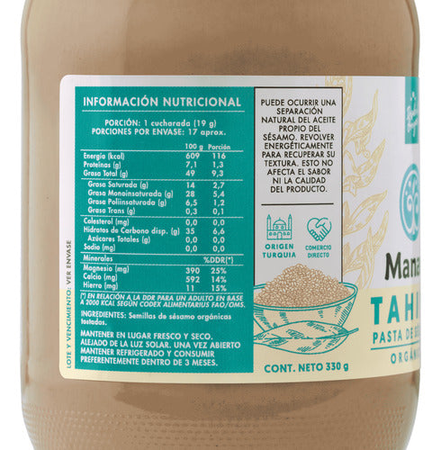 Manare- Tahini Pasta De Sesamo Organico 330g
