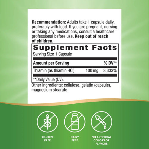 Natures Way - Tiamina Hci + Vitamina B1 100mg 100 Caps N/a