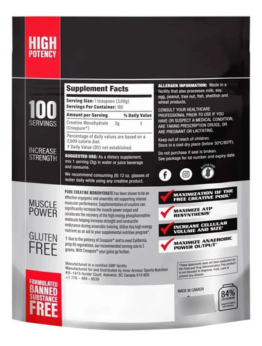 Inner - Creatina Monohidratada Creapure 300g Gr Farmacéutico