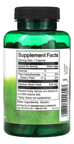 Swanson- Psyllium Husks 610 Mg 100 Capsulas