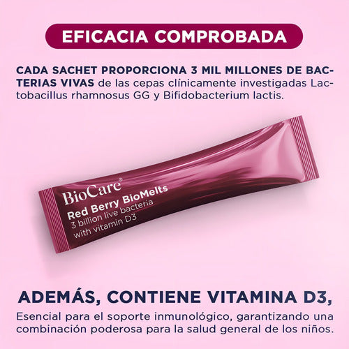 Biocare- Red Berry Biomelts Probióticos Con Vitamina D3 para Niños