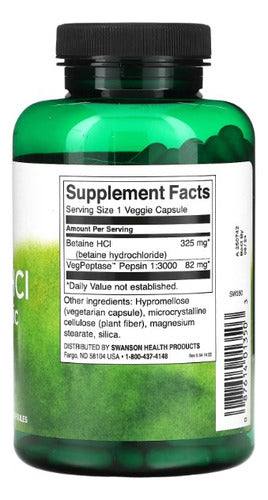 Swanson- Betaina Hci Pepsina 250 Capsulas