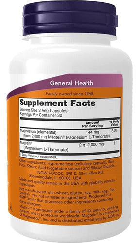 Original, Magtein Magnesium L-threonate Now, 2000 Mg, 90 Cap