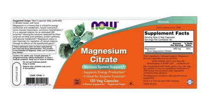 Magnesio Citrate Now 120 Capsulas - Sistema Nervioso