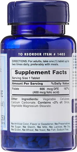 Puritans Pride- Folato Acido Folico 400mcg 250 Tabletas Ninguno