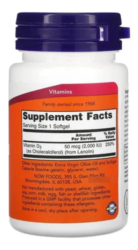Now - Vitamina D-3, 2000 Ui, 30 Cápsulas N/a