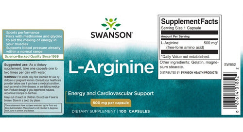 Swanson-  L-arginina 500mg 100 Capsulas