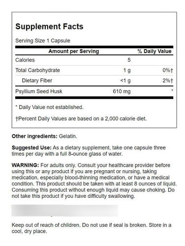 Swanson- Psyllium Husks 610 Mg 100 Capsulas
