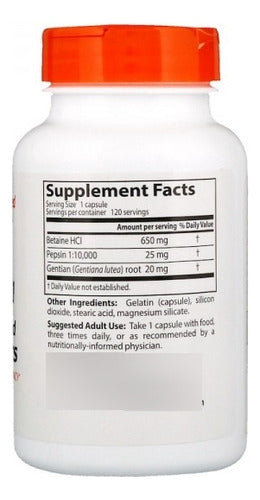 Clorhidrato De Betaína Hcl Usa Importado, 120 Cápsulas, Original
