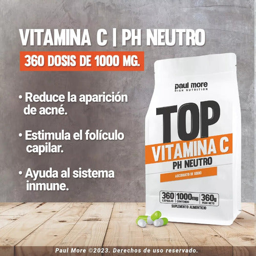 Paul More- Vitamina C1000 mg  PH Neutro  360 Cápsulas