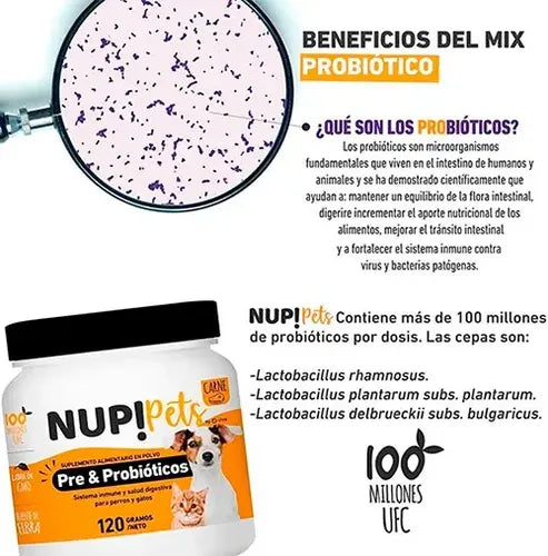 Nup! Pets- Suplemento Pre & Probióticos perro y gato Sabor a Carne 120gramos