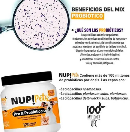 Nup! Pets- Suplemento Pre & Probióticos perro y gato Sabor a Carne 120gramos