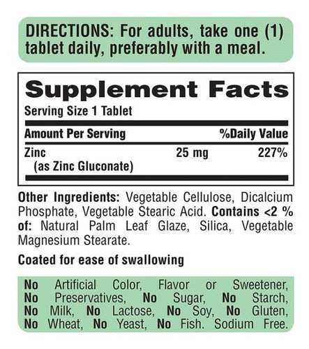 Puritan's Pride - Zinc Gluconato 25mg 100 Tabletas 