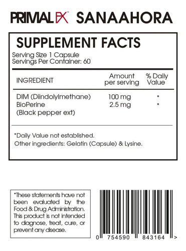 Suplemento En Cápsula Primal Fx Vitaminas Dim De Diindolyl