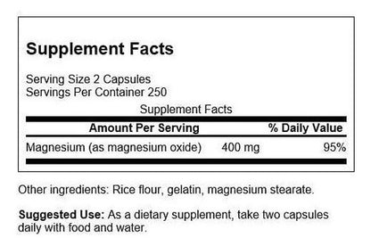 Swanson Magnesio 200 Mg 250 Capsulas Musculos Y Huesos Sin Sabor