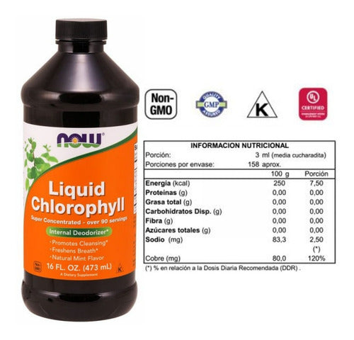 Clorofila Liquida Concentrada Now 473 Ml.