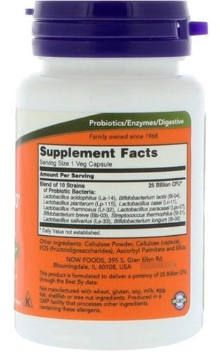 Now Foods - Probiótico 10 Cepas 25 Billones 50 Caps X 2u 