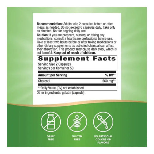 Natures Way - Carbón Activo 560mg 100 Capsulas N/a