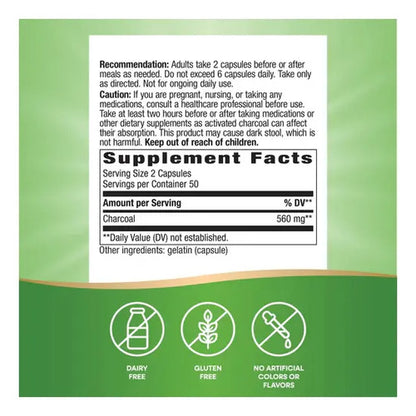 Natures Way - Carbón Activo 560mg 100 Capsulas N/a