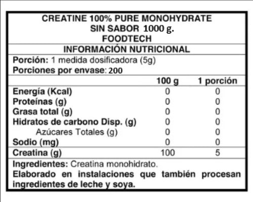 Foodtech - Creatina Monohidratada 1kg Sin Sabor