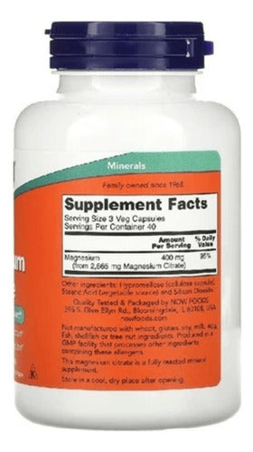 Citrato De Magnesio Now Foods 120 Cápsulas Vegetales Importadas R