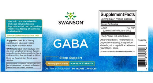 Swanson- Gaba Maximum Strength 750mg (relajación) 60 Capsulas 