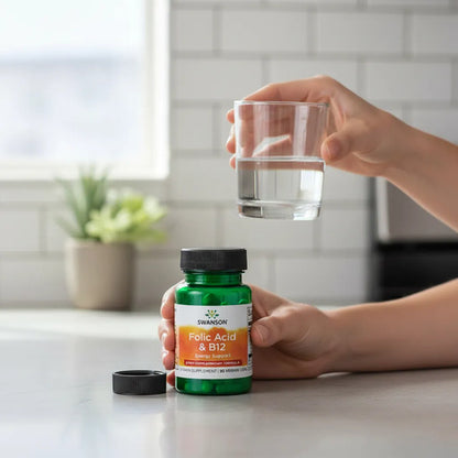 Swanson- Ácido Fólico Y Vitamina B12 30capsulas Sin Sabor