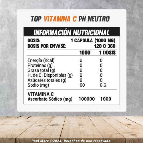 Paul More- Vitamina C PH Neutro - 1000mg 120 Cápsulas