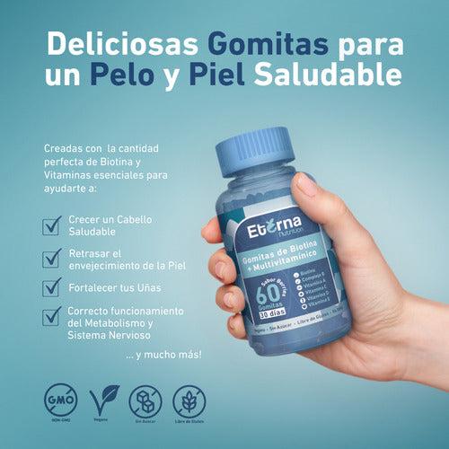 Gomitas Eterna Biotina + Multivitamínico (2 Meses) Sabor Berries
