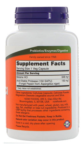Now Foods Betaine 120 Cápsulas Veganas Sabor Betaina Hcl