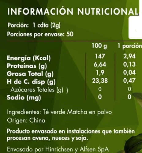 Te Matcha Organico Brota 100 Grs Sin Azucar