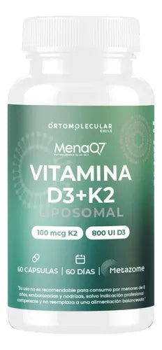 Ortomolecular- Vitamina D3 + K2 Menaq7 Liposomal Salud Osea  y Cardiovascular  60 Capsulas