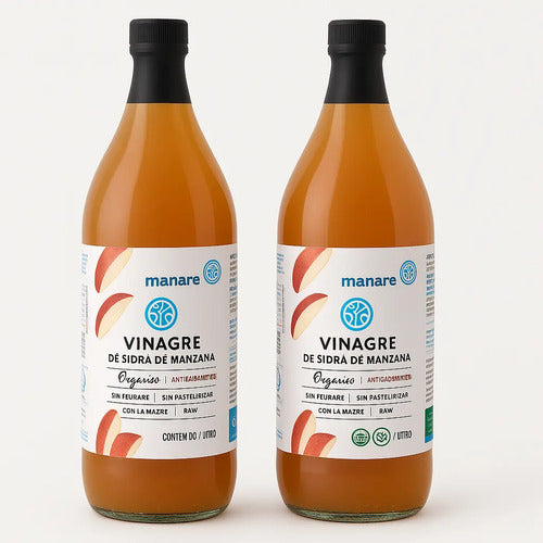 Manare- Vinagres De Manzana Orgánico 1 Lts -pack 2 Unidades
