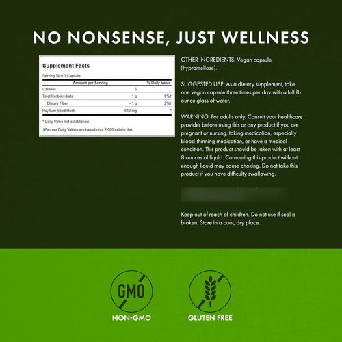 Swanson- Psyllium Husks 610mg 300 Capsulas 