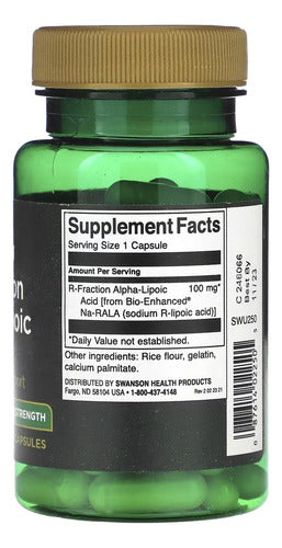 Swanson R Fraction Acido Alfa Lipoico 100mg 60 Caps Sin Sabor