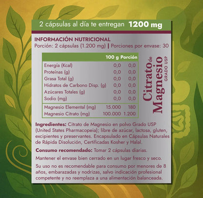 Citrato De Magnesio Grado Usp 1200 Mg Vital & Young Sin Sabor