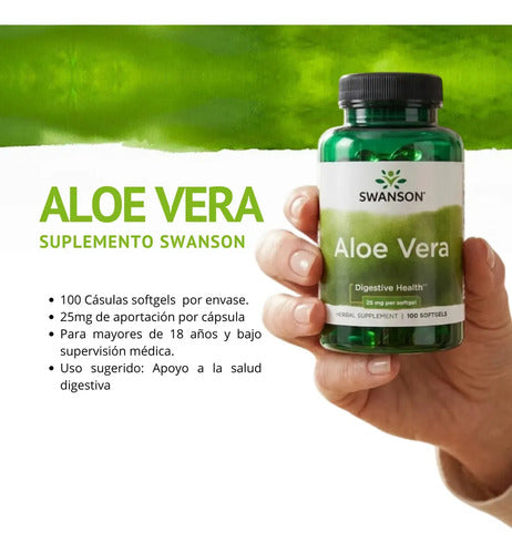 Suplemento Para La Digestión Aloe Vera Swanson 25mg 100 Cap Softgels