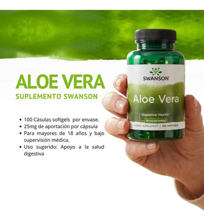Suplemento Para La Digestión Aloe Vera Swanson 25mg 100 Cap Softgels
