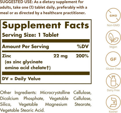Solgar - Zinc Quelado 22mg  250 Tabletas