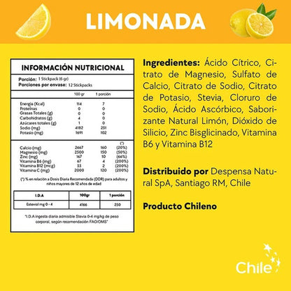Amazing Care - Electrolitos Limonada 12 Stickpacks