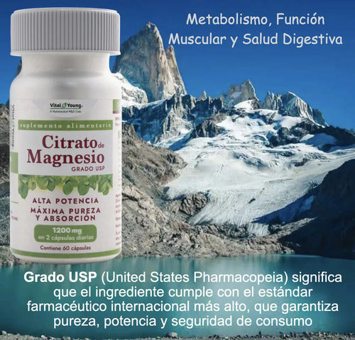 Citrato De Magnesio Grado Usp 1200 Mg Vital & Young Sin Sabor