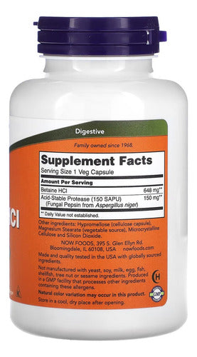 Now Foods Betaine 120 Cápsulas Veganas Sabor Betaina Hcl