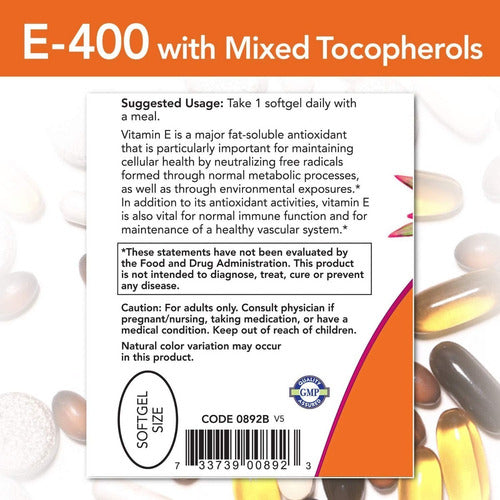 Vitamina E - 400 Mezclada Con Tocoferoles 100 Capsulas